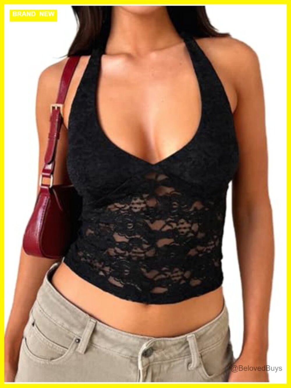 Lace Halter Crop Top Sheer Mesh Open Back Festival Rave Party